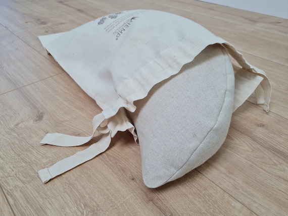 linen meditation Cresсent cushion filled with buckwheat hulls