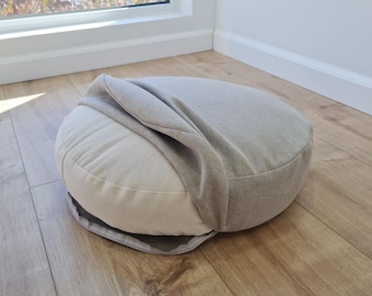 Round Hemp cushion with removable cover Hemp fiber filling in cotton fabric with linen non-dyed cover Floor cushion custom made size
