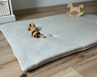 Hennep linnen speelmat gevuld met biologische HENNEPvezel in natuurlijke linnen stof Stripe Nursery Blanky gewatteerde Montessori speelmat babykamer decoratie