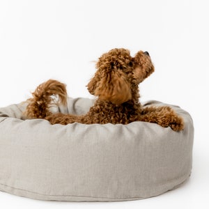 Cuna de cama para mascotas de lino de cáñamo redonda única con cubierta de lino natural no teñida lavable extraíble casa de fibra de cáñamo orgánica rellena regalo ecológico imagen 10