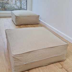 Unique HEMP Floor Cushion Marogan filled organic Hemp Fiber with removable Cover with zipper in natural linen fabric couch settee ottoman image 3