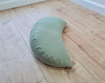 Natural Linen meditation Cresсent cushion Olive filled with buckwheat hulls
