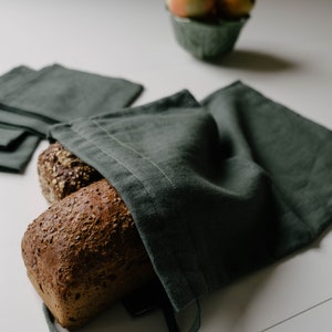 Unique Hemp Linen Bread bag in natural non-dyed hemp fabric inside linen fabric outside storage bag / bread serving & storage basket image 7