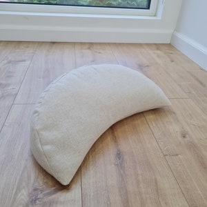 linen meditation Cresсent cushion filled with buckwheat hulls image 3