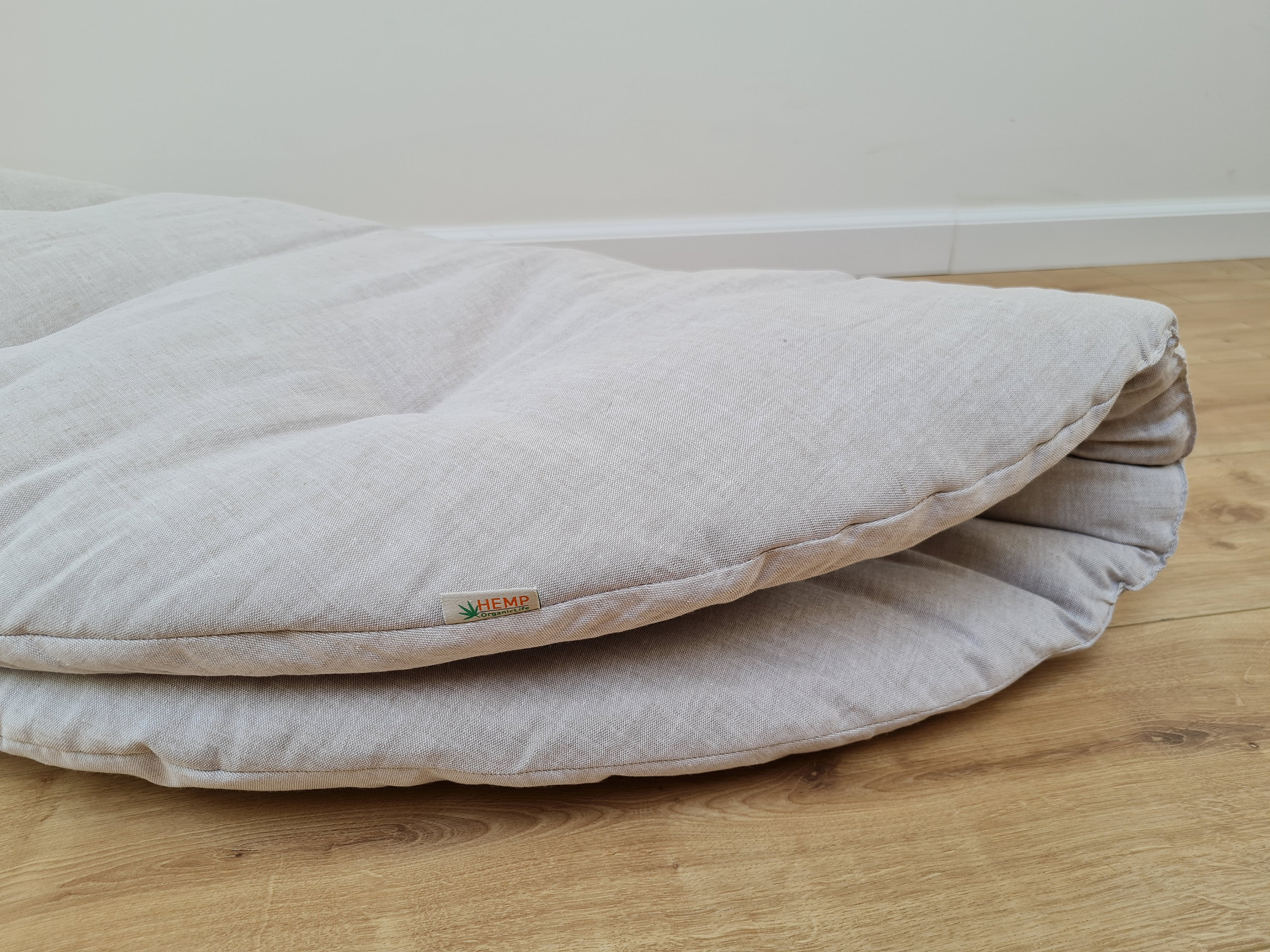 Hemp Linen 1" (2.5 cm) thick Round Play Mat Filled HEMP Fiber in non-dyed linen fabric play Mat Activity Tummy time mat