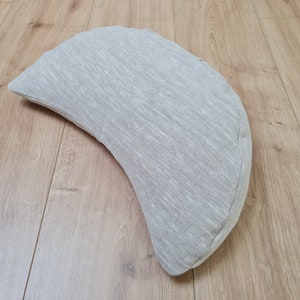 linen meditation Cresсent cushion filled with buckwheat hulls image 4
