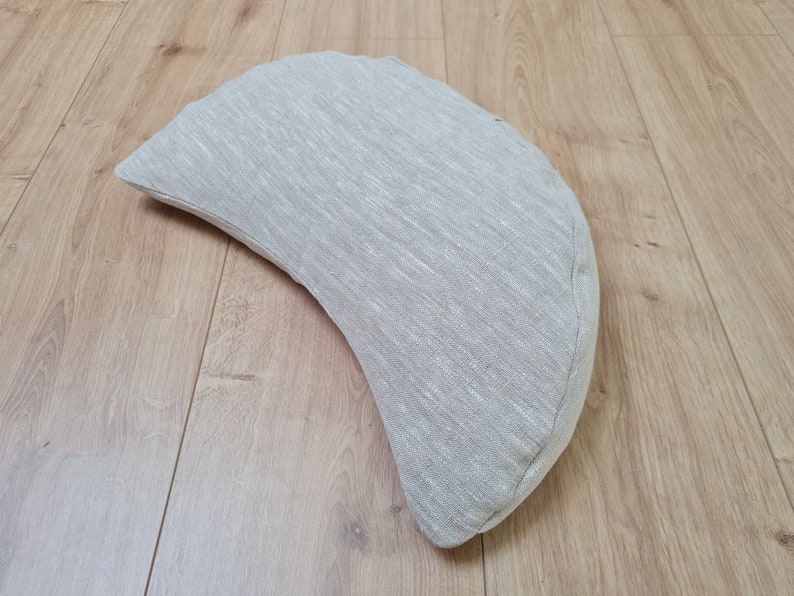 linen meditation Cresсent cushion filled with buckwheat hulls image 4