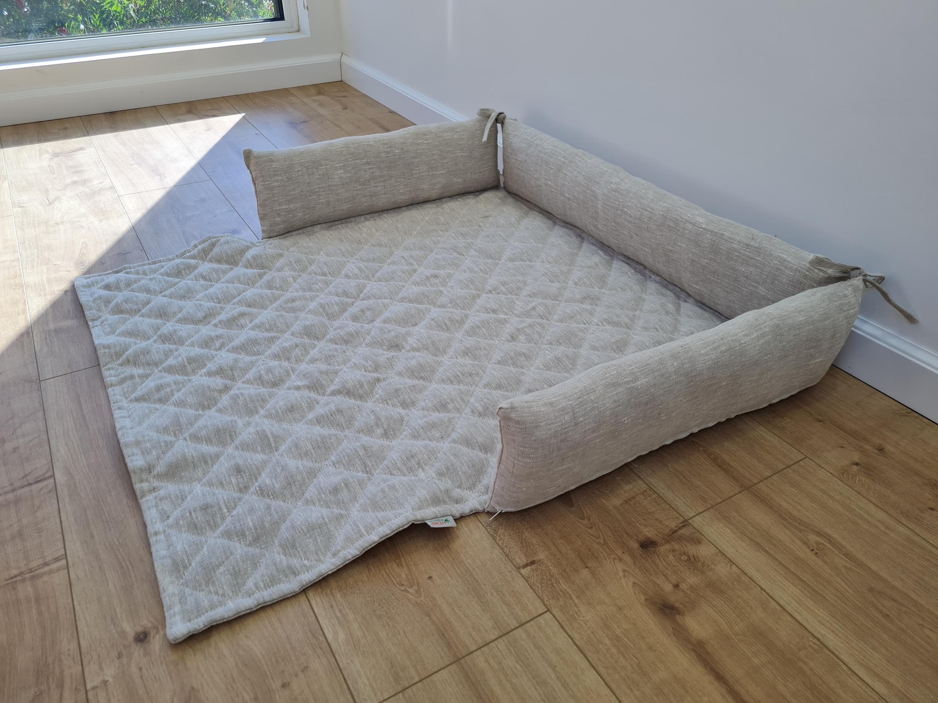 Organic HEMP Dog protector mat bed on a sofa Natural non-dyed linen fabric filled organic HEMP Fiber - mat carpet - house for cats organic