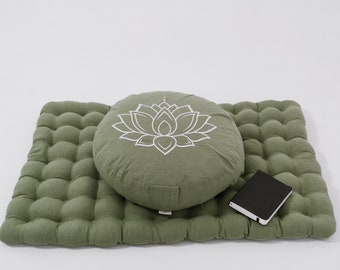 Lotos Meditation Set Zafu & Zabuton with Buckwheat hulls Meditation pillow Meditation cushion Meditation pouf Zen Meditation Space Yoga