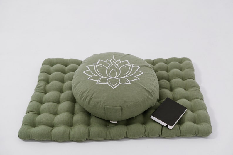 Lotos Meditation Set Zafu & Zabuton with Buckwheat hulls Meditation pillow Meditation cushion Meditation pouf Zen Meditation Space Yoga image 1