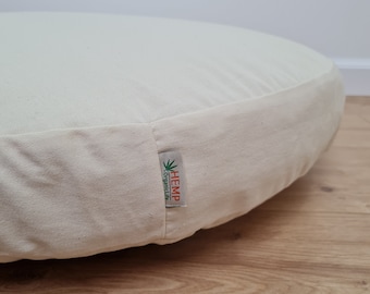 Round Hemp cotton cushion with removable cover Hemp fiber filling in cotton fabric with cotton non-dyed cover Floor cushion custom made size