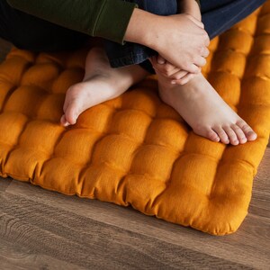 Mustard Linen Floor cushion with Buckwheat hulls 23"x35"/ Meditation cushion for Yoga studio/ zabuton Organic Massage Natural Pillow seat image 5