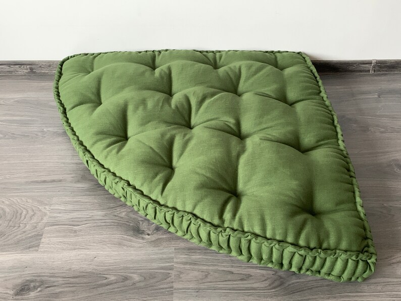Hemp Reading nook cushion Hemp fiber in Blue Linen fabric / Floor cushion / Window cushion custom made size green