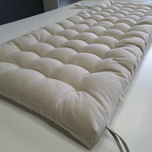 Cojín de lino de cáñamo con lazos relleno de fibra de cáñamo orgánico en tela de lino natural sin teñir, cojín para banco de ventana hecho a medida imagen 8
