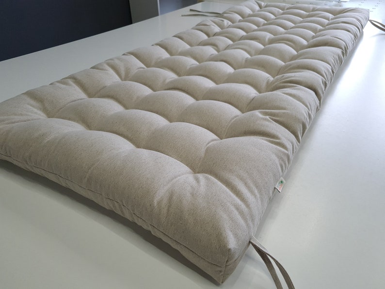 Cojín de lino de cáñamo con lazos relleno de fibra de cáñamo orgánico en tela de lino natural sin teñir, cojín para banco de ventana hecho a medida imagen 8