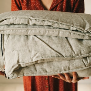 90x200 cm Dicker HANF Schlafsack aus gewaschenem Leinen - Bio Hanffaser Füllung + ungefärbter Leinenstoff