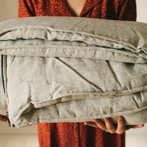 90x200 cm Thick HEMP Sleeping bag in washed linen fabric- organic hemp fiber filling + linen non-dyed fabric - blanket quilt, hand made