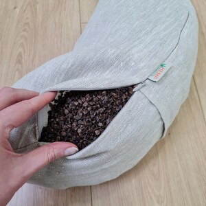 linen meditation Cresсent cushion filled with buckwheat hulls image 9