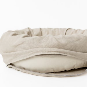 Cuna de cama para mascotas de lino de cáñamo redonda única con cubierta de lino natural no teñida lavable extraíble casa de fibra de cáñamo orgánica rellena regalo ecológico imagen 5
