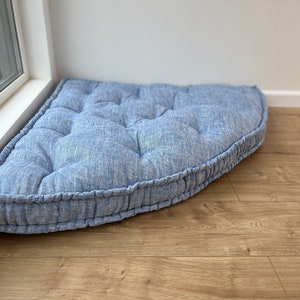 Hemp Reading nook cushion Hemp fiber in Blue Linen fabric / Floor cushion / Window cushion custom made size image 9