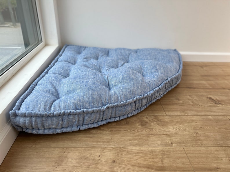 Hemp Reading nook cushion Hemp fiber in Blue Linen fabric / Floor cushion / Window cushion custom made size image 9