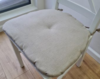Cojín de asiento de lino y cáñamo para silla con lazos, relleno de fibra de cáñamo orgánico en tejido de lino natural.