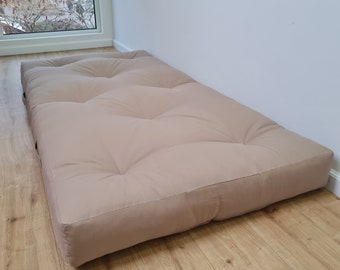 HEMP shikibuton  6” thick mat  Shiki futon filled organic hemp fiber filler in natural beige Cotton fabric Custom Size Hand made