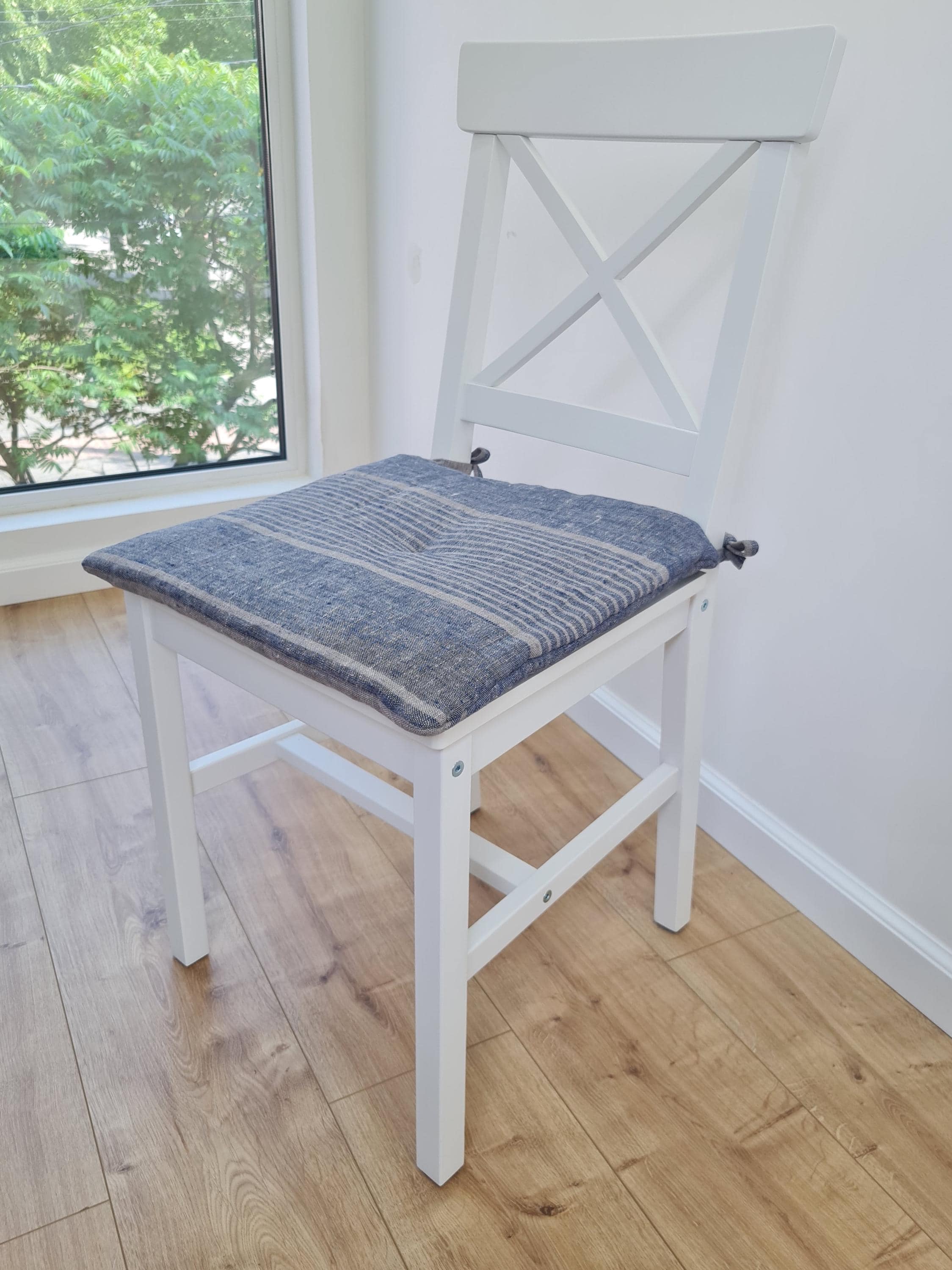 Set of 5 Natural Hemp Linen Seat Cushions for chair with Ties filled organic hemp fiber in Linen fabric Pillow Seat