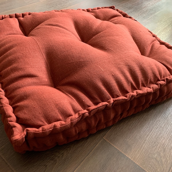 Brick Hemp Floor cushion with organic hemp fiber filling in linen fabric / floor pillow Pillow seat/Meditation Yoga / bench window cushion