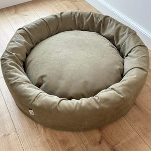 Round Hemp Cotton velvet Beige Olive Pet Bed with Removable Washable Natural velvet Cover Filled Organic Hemp Fiber house eco-friendly Gift