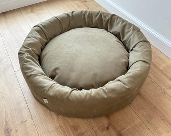 Round Hemp Cotton velvet Beige Olive Pet Bed with Removable Washable Natural velvet Cover Filled Organic Hemp Fiber house eco-friendly Gift