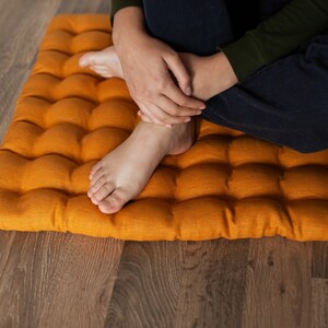 Mustard Linen Floor cushion with Buckwheat hulls 23"x35"/ Meditation cushion for Yoga studio/ zabuton Organic Massage Natural Pillow seat image 4