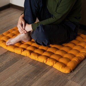 Mustard Linen Floor cushion with Buckwheat hulls 23"x35"/ Meditation cushion for Yoga studio/ zabuton Organic Massage Natural Pillow seat image 8