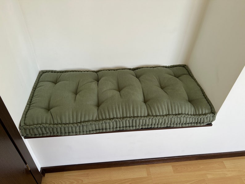 Hemp Custom made Window Mudroom Floor bench cushion filled organic hemp fiber in natural linen fabric unique all natural pillow zdjęcie 5