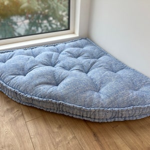Hemp Reading nook cushion Hemp fiber in Blue Linen fabric / Floor cushion / Window cushion custom made size image 2
