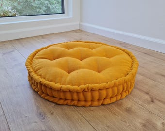 Round Hemp Cushion filled Hemp Fiber in natural Linen fabric organic Floor Chair cushion Meditation pillow custom made size