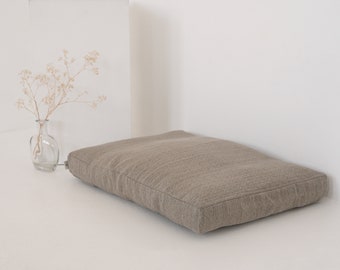 Tapis géométrique en lin de chanvre pour animaux de compagnie, coussin, housse amovible en lin lavable, rembourrage en fibre de chanvre biologique, tissu en lin naturel rembourré, chien