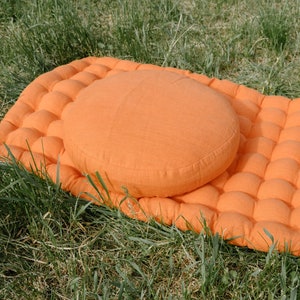 Linen Meditation Set Zafu & Zabuton filled Buckwheat hulls &quot;Fresh Orange&quot; Linen Floor cushions Meditation pillow cushion PillowSeat Yoga