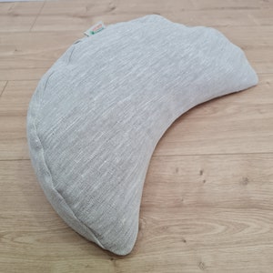 linen meditation Cresсent cushion filled with buckwheat hulls image 8