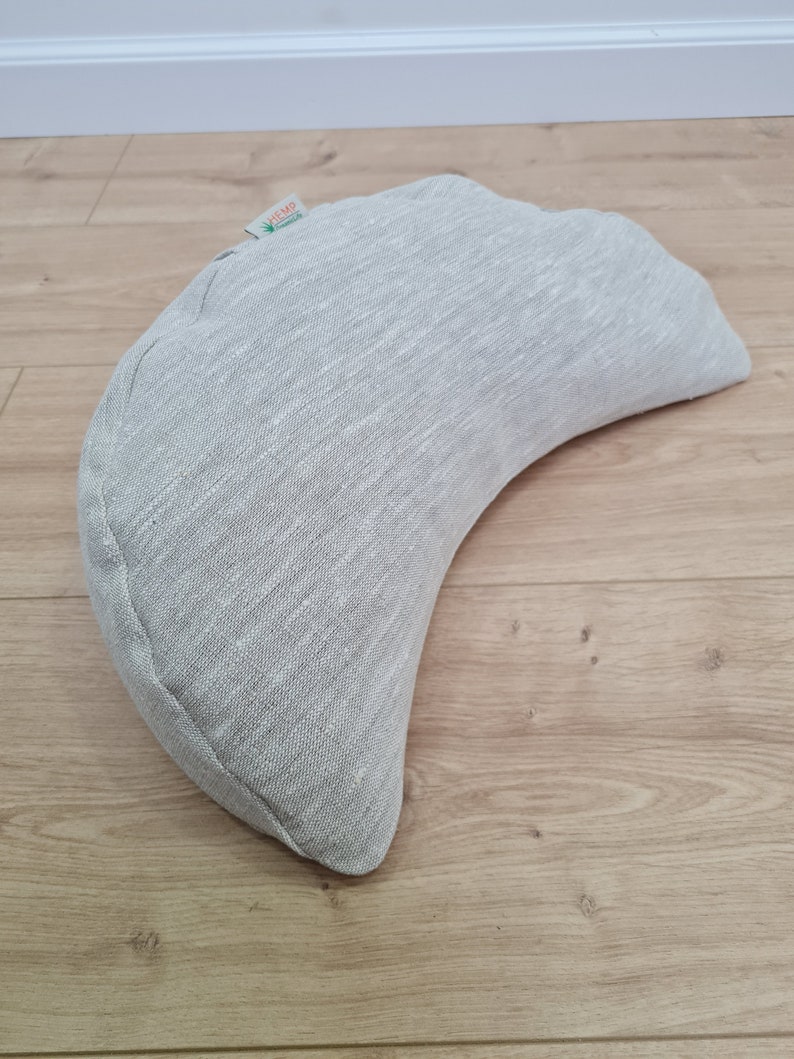 linen meditation Cresсent cushion filled with buckwheat hulls image 8