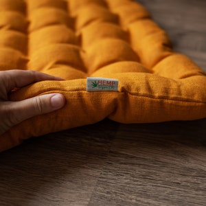 Mustard Linen Floor cushion with Buckwheat hulls 23"x35"/ Meditation cushion for Yoga studio/ zabuton Organic Massage Natural Pillow seat image 3