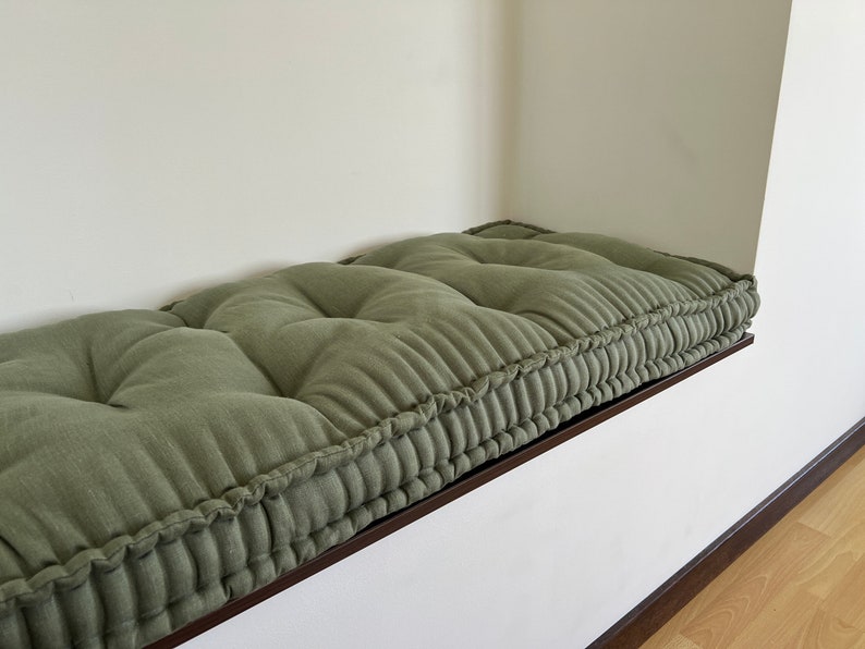 Hemp Custom made Window Mudroom Floor bench cushion filled organic hemp fiber in natural linen fabric unique all natural pillow zdjęcie 1