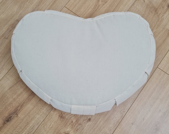 Heart-shaped floor cushion filled Buckwheat hulls in natural undyed cotton fabric/Organic cushion/Meditation pillow for Yoga studio