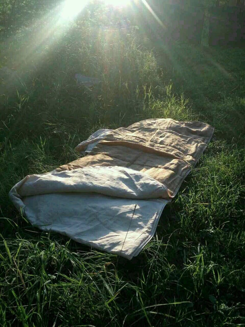 Easy Organic HEMP Sleeping bag in linen fabric organic hemp fiber filling linen fabric hand made image 2