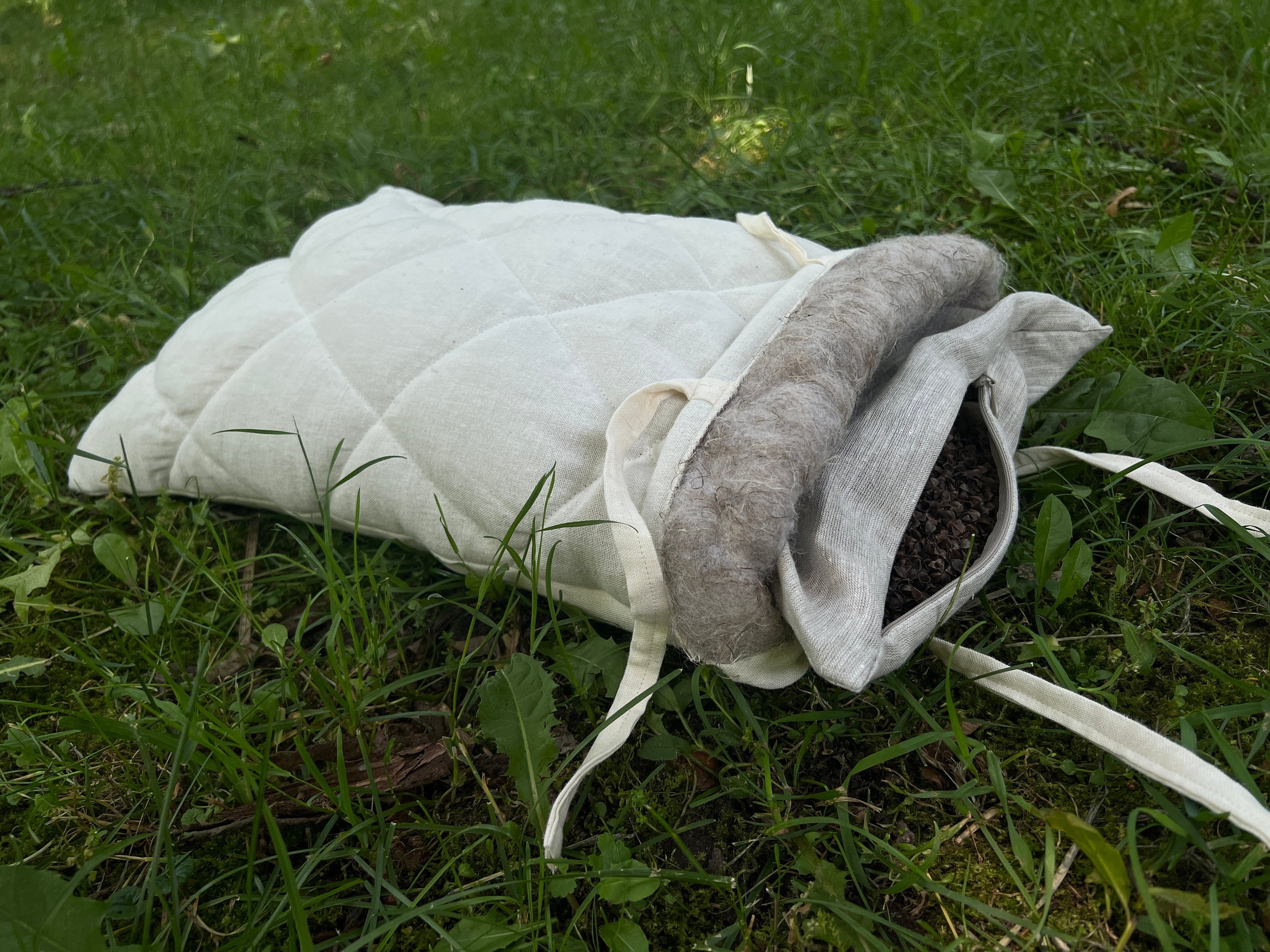 Green Hemp Floor cushion with organic hemp fiber filling in linen