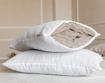 Hemp Pillow filled HEMP FIBER in white Linen fabric with zipper Regulation  height/Hemp pillow/ Bed Pillow /Toddler pillow/ Eco friendly