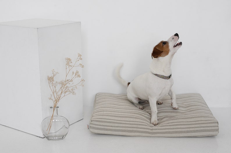 Natural Hemp Linen Pet Mat Pad Cushion Removable Washable Linen Cover Organic Hemp Fiber Filler in Natural Linen Fabric Padded Dog image 4