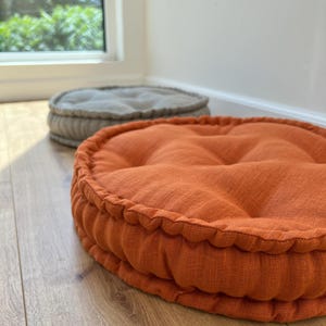 Cojín redondo de cáñamo relleno de fibra de cáñamo en tejido de lino natural Cojín orgánico para silla de suelo Almohada de meditación hecha a medida