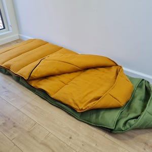 Natural Kids HEMP Linen Sleeping Bag with Hood School Nap mat for Kids, camping van sleeping bag organic hemp fiber filling