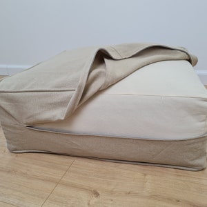 Unique HEMP Floor Cushion Marogan filled organic Hemp Fiber with removable Cover with zipper in natural linen fabric couch settee ottoman zdjęcie 4